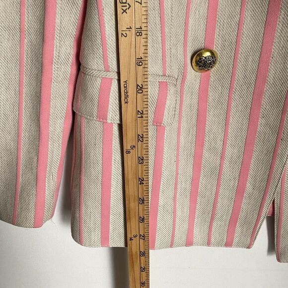 Smythe Linen Blend Blazer Sz 8 Striped Pink Double Breasted Gold Button Dressy - Picture 7 of 12